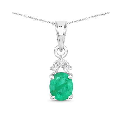 Genuine 10K Zambian Emerald Diamond Solitaire Pendant