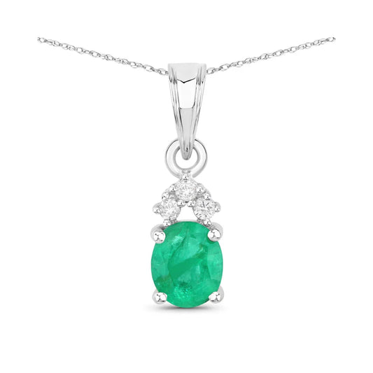 Genuine 10K Zambian Emerald Diamond Solitaire Pendant