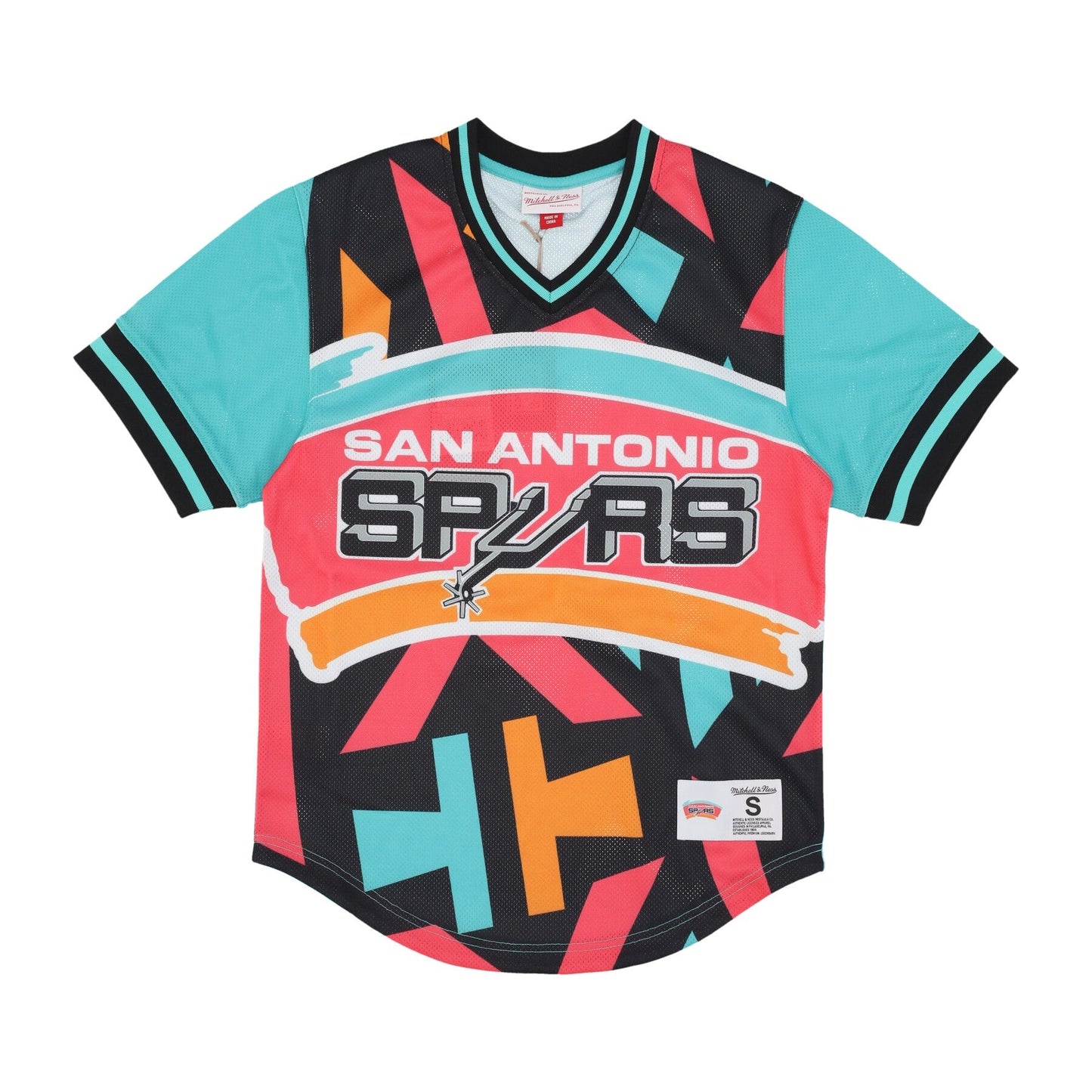 Men's Mitchell & Ness NBA Jumbotron 3.0 Mesh V-Neck Spurs