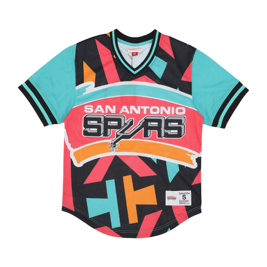 Men's Mitchell & Ness NBA Jumbotron 3.0 Mesh V-Neck Spurs