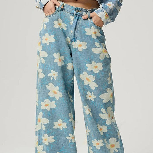🌸 Women's Vintage Floral Print Straight-Leg Jeans