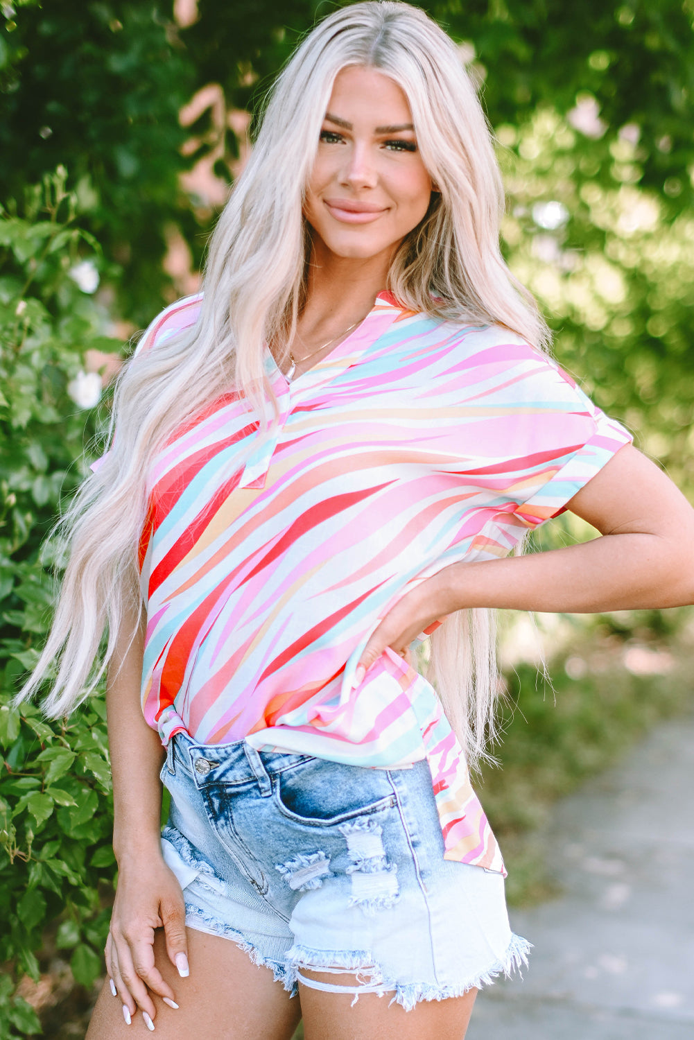 Threaded Pear Cali Abstract Short Sleeve Blouse