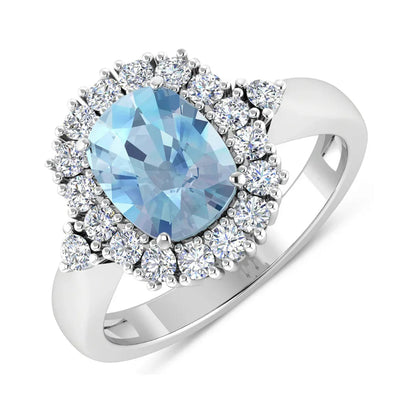 Genuine Diamond and Aquamarine Halo Ring