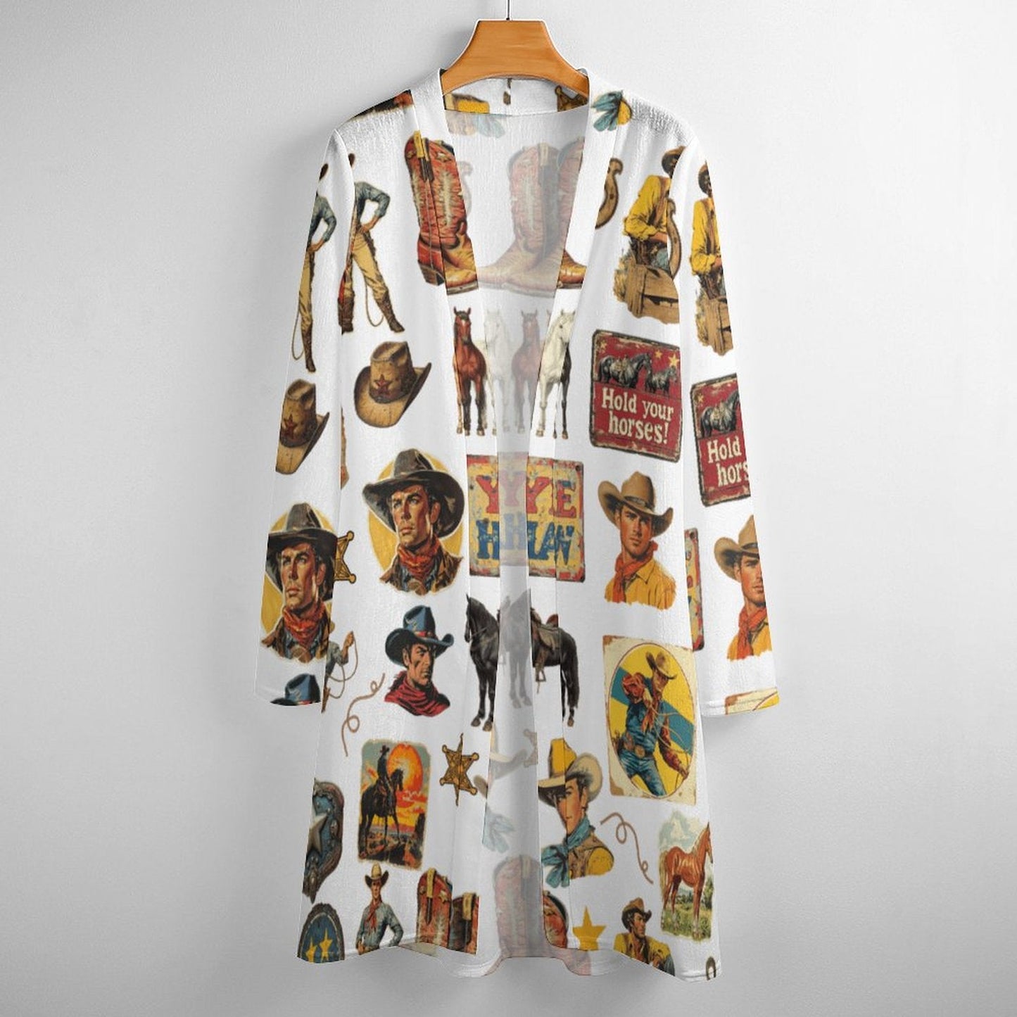 Baha Ranch Vintage Cowboy Collage Western Lightweight Cardigan