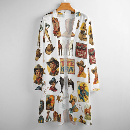 Baha Ranch Vintage Cowboy Collage Western Lightweight Cardigan