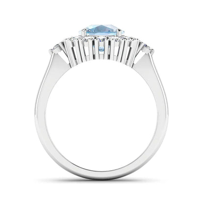 Genuine Diamond and Aquamarine Halo Ring