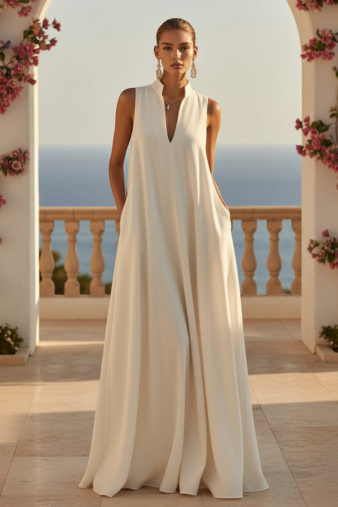 Women's Sleeveless Stand-Collar Maxi Dress