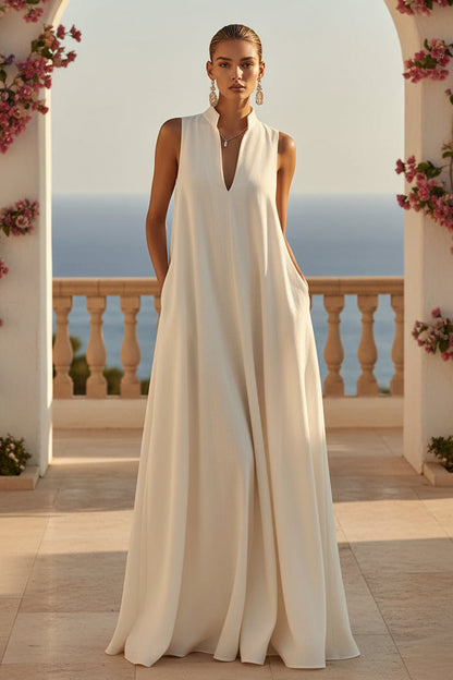 Women's Sleeveless Stand-Collar Maxi Dress