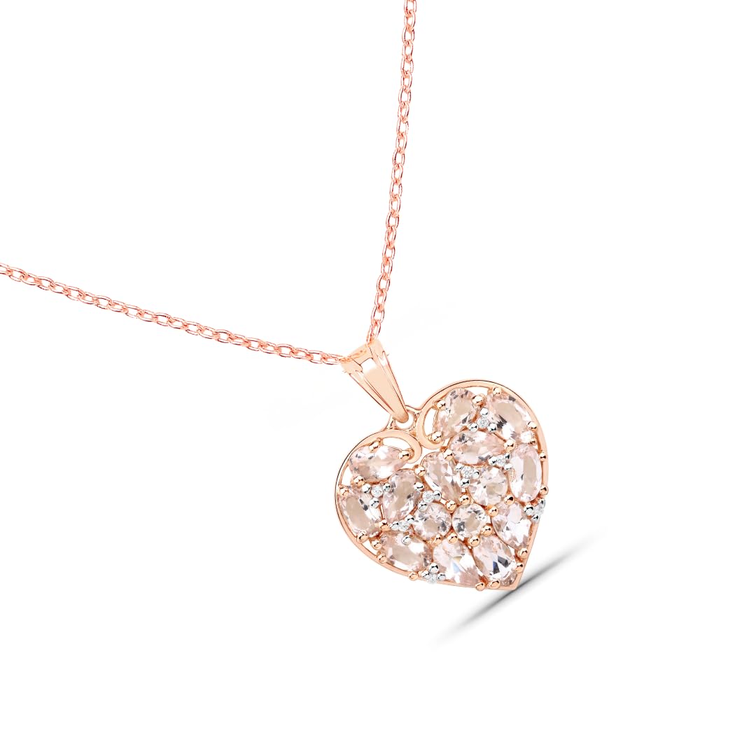 Pink Morganite Prong 18K Rose Gold Over Silver Heart Cluster Pendant Necklace