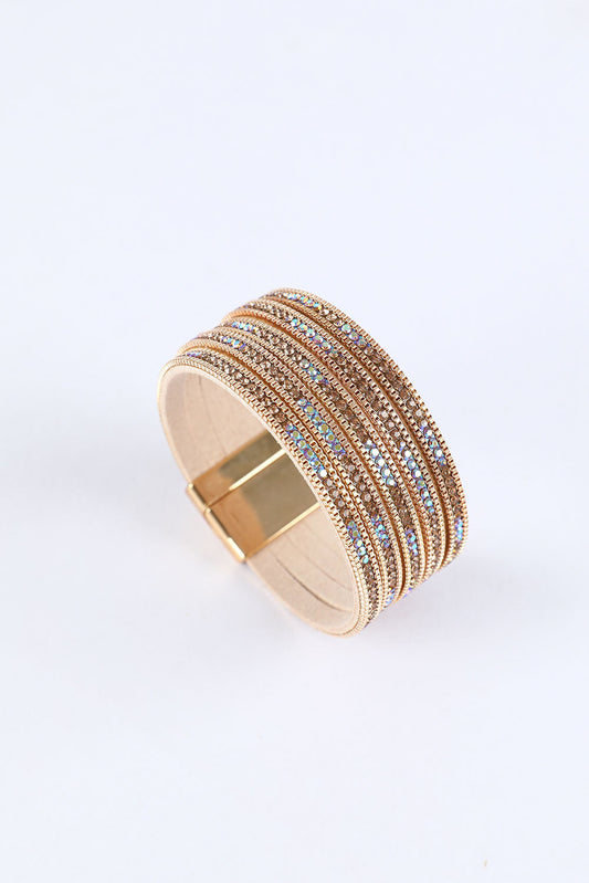 Threaded Pear Gold Full Diamond Leather Wide Edge Magnetic Buckle Bracelet