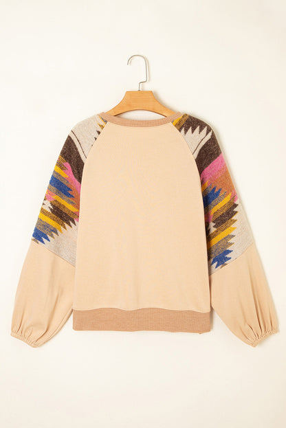 Threaded Pear Logan Aztec Patchwork Raglan Pullover Sweatshirt