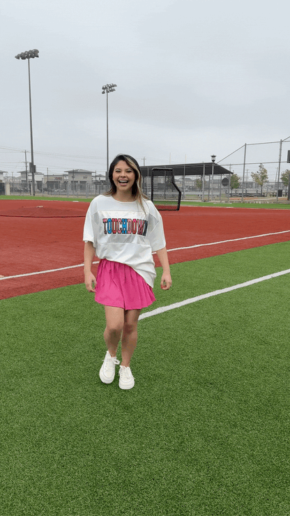 Glitter "Touchdown" on White T-Shirt