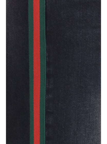 Stretch Cotton Jeans With Web Stripe