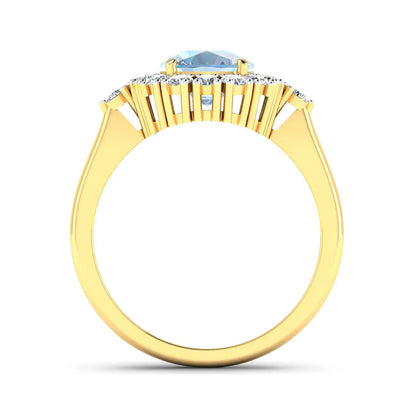 Genuine Diamond and Aquamarine Halo Ring