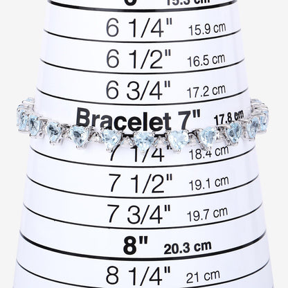 Heart Blue Topaz & Diamond Prong Silver Tennis Bracelet