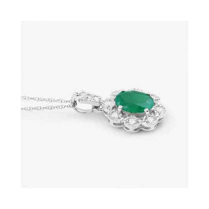 Genuine 10K Zambian Emerald Diamond Halo Pendant