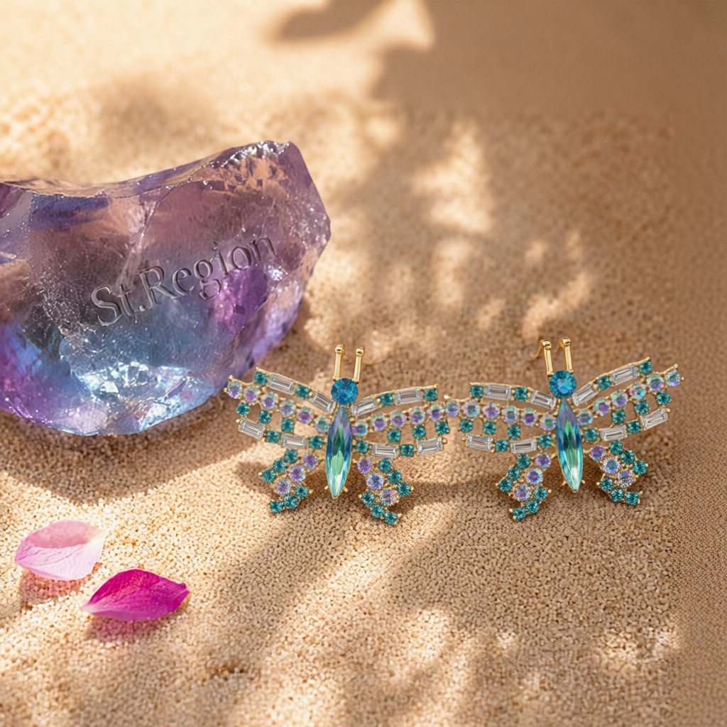 Green Crystal & Cubic Zirconia Butterfly Stud Earrings