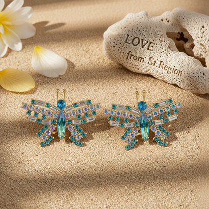 Green Crystal & Cubic Zirconia Butterfly Stud Earrings