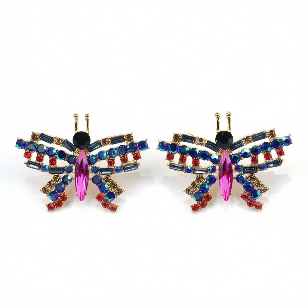 Blue Crystal & Cubic Zirconia Butterfly Stud Earrings