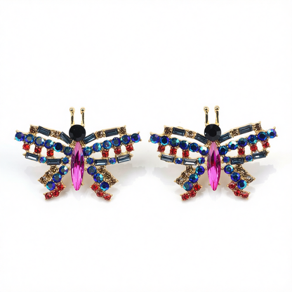 Blue Crystal & Cubic Zirconia Butterfly Stud Earrings
