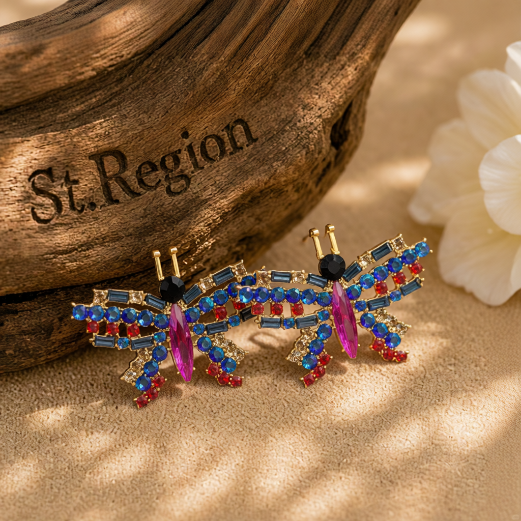 Blue Crystal & Cubic Zirconia Butterfly Stud Earrings