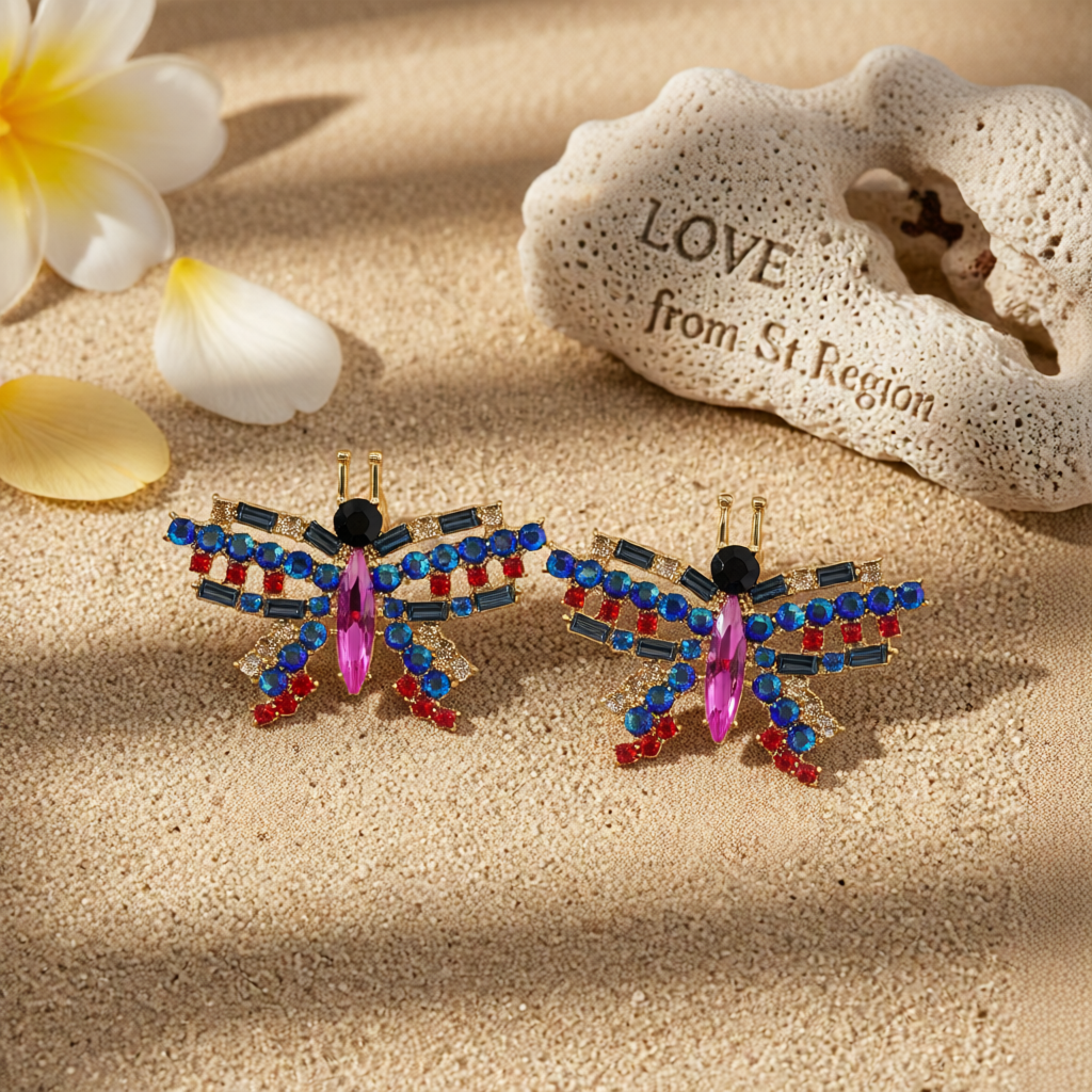 Blue Crystal & Cubic Zirconia Butterfly Stud Earrings