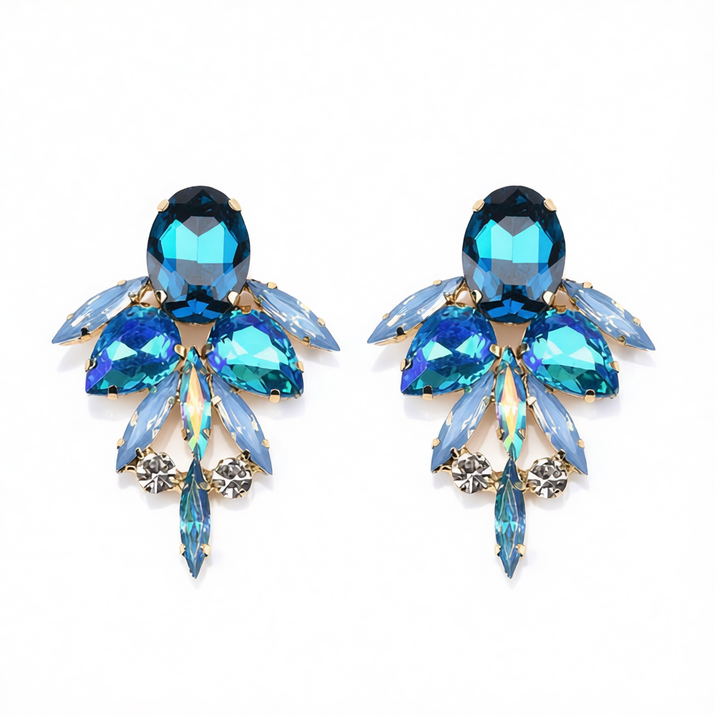 Blue Crystal & Cubic Zirconia Drop Earrings