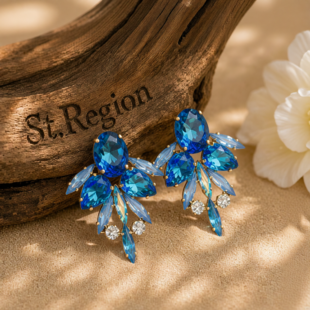 Blue Crystal & Cubic Zirconia Drop Earrings
