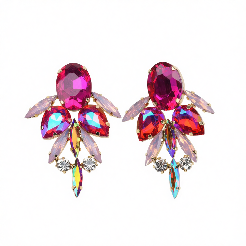 Red Crystal & Cubic Zirconia Drop Earrings