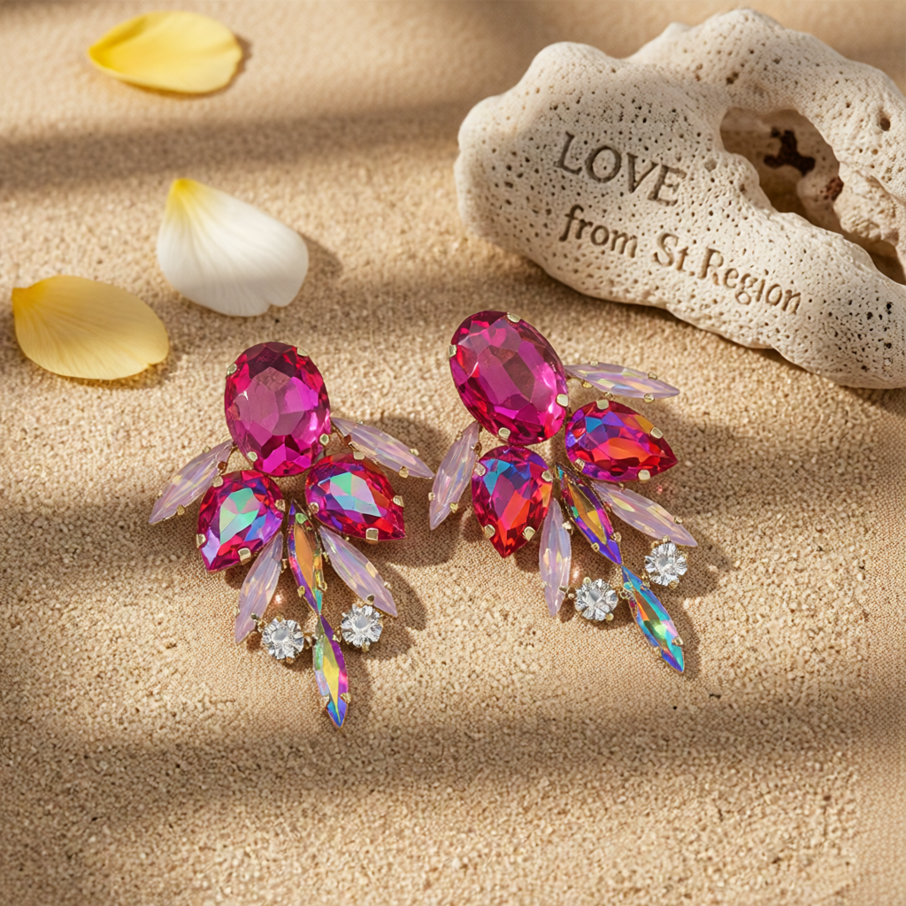 Red Crystal & Cubic Zirconia Drop Earrings