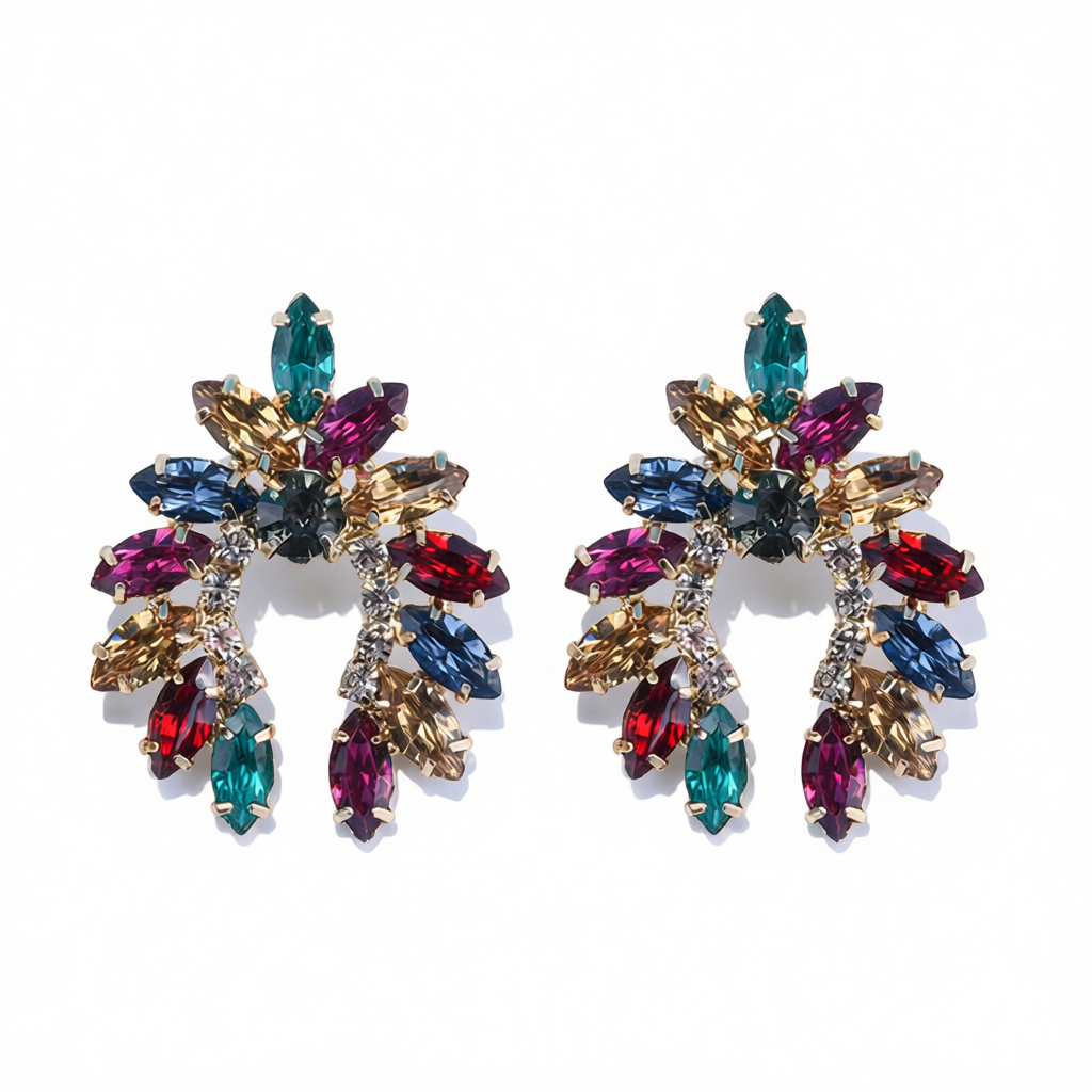 Rainbow Crystal & Cubic Zirconia Curved Stud Earrings