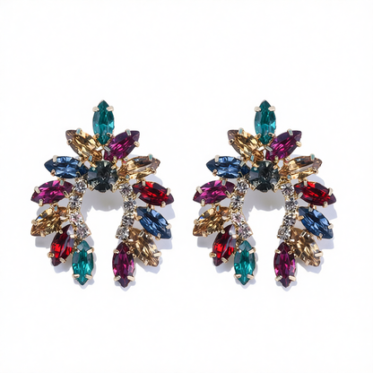 Rainbow Crystal & Cubic Zirconia Curved Stud Earrings