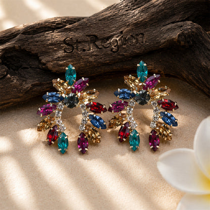 Rainbow Crystal & Cubic Zirconia Curved Stud Earrings