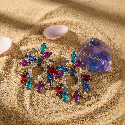 Rainbow Crystal & Cubic Zirconia Curved Stud Earrings