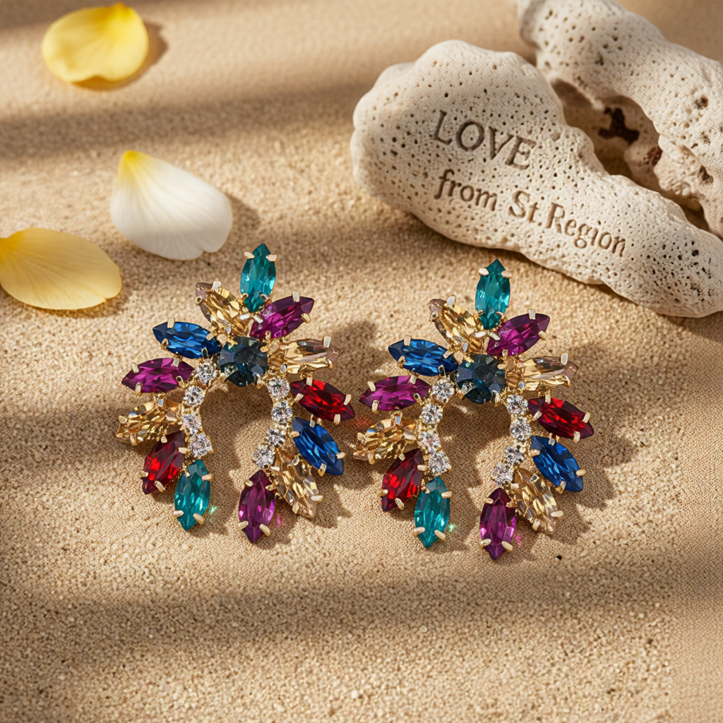 Rainbow Crystal & Cubic Zirconia Curved Stud Earrings