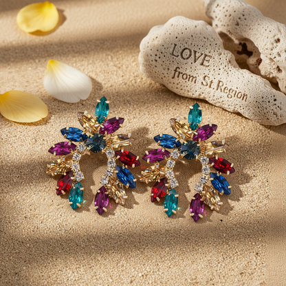 Rainbow Crystal & Cubic Zirconia Curved Stud Earrings