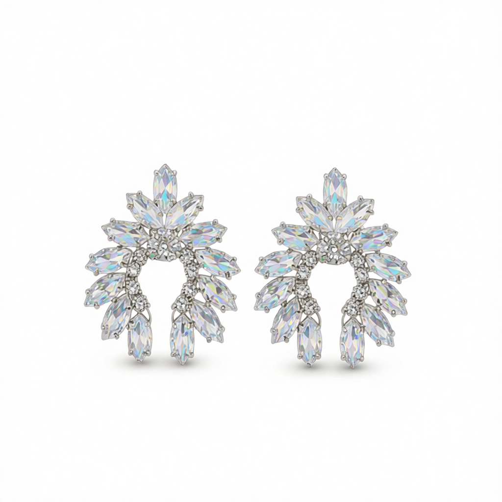 Crystal & Cubic Zirconia Curved Stud Earrings