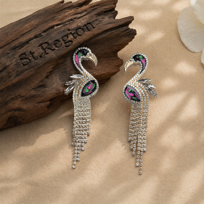 Cubic Zirconia & Enamel Goldtone Flamingo Drop Earrings