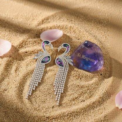 Cubic Zirconia & Enamel Goldtone Flamingo Drop Earrings