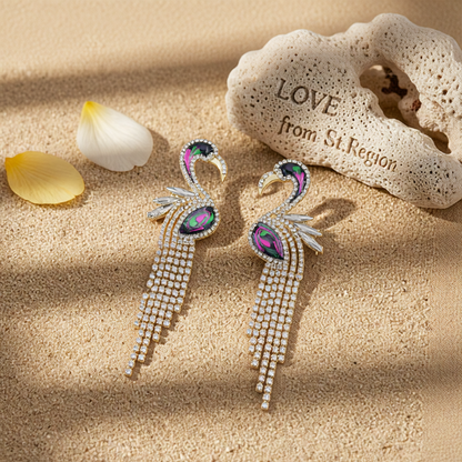 Cubic Zirconia & Enamel Goldtone Flamingo Drop Earrings