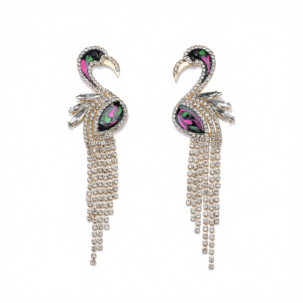 Cubic Zirconia & Enamel Goldtone Flamingo Drop Earrings