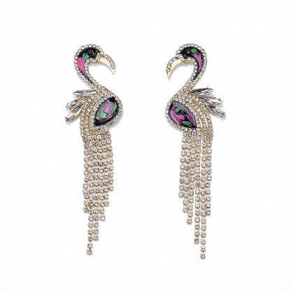 Cubic Zirconia & Enamel Goldtone Flamingo Drop Earrings