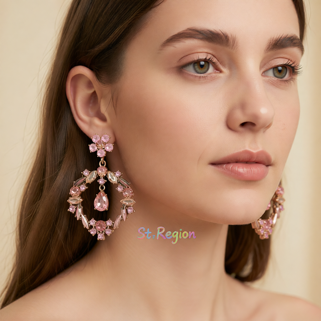 Champagne Crystal & Cubic Zirconia Open Flower Drop Earrings