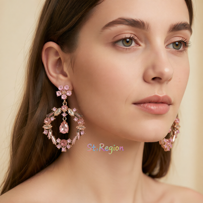 Champagne Crystal & Cubic Zirconia Open Flower Drop Earrings