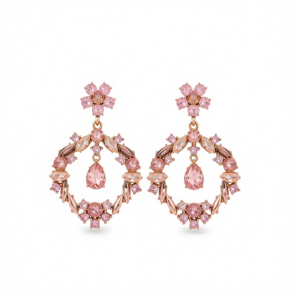 Champagne Crystal & Cubic Zirconia Open Flower Drop Earrings