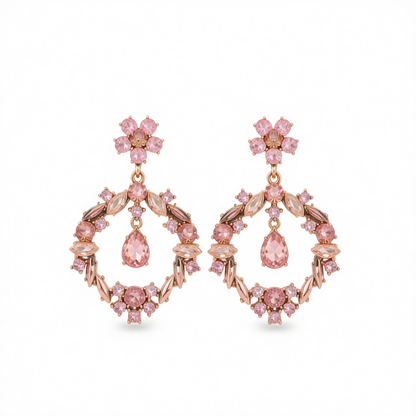 Champagne Crystal & Cubic Zirconia Open Flower Drop Earrings