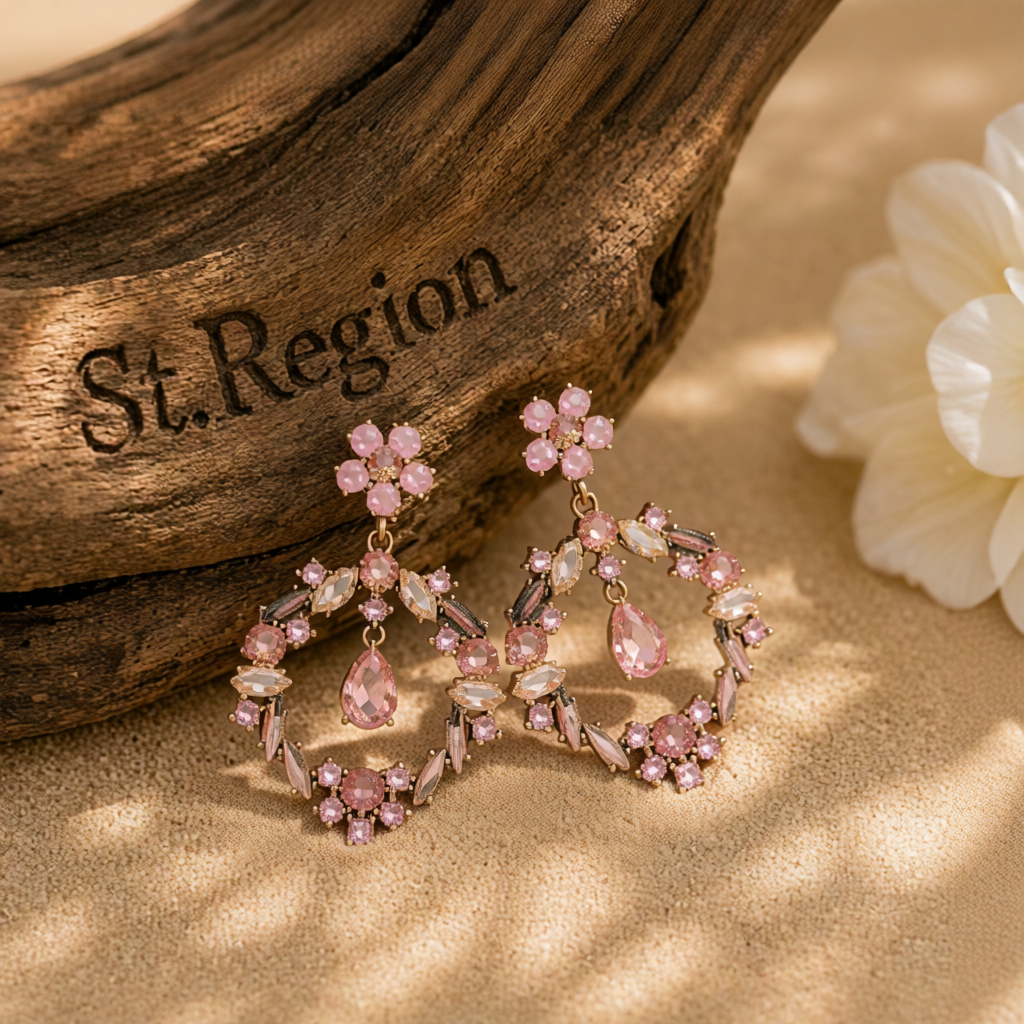 Champagne Crystal & Cubic Zirconia Open Flower Drop Earrings