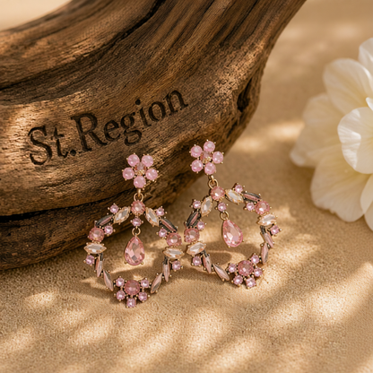 Champagne Crystal & Cubic Zirconia Open Flower Drop Earrings