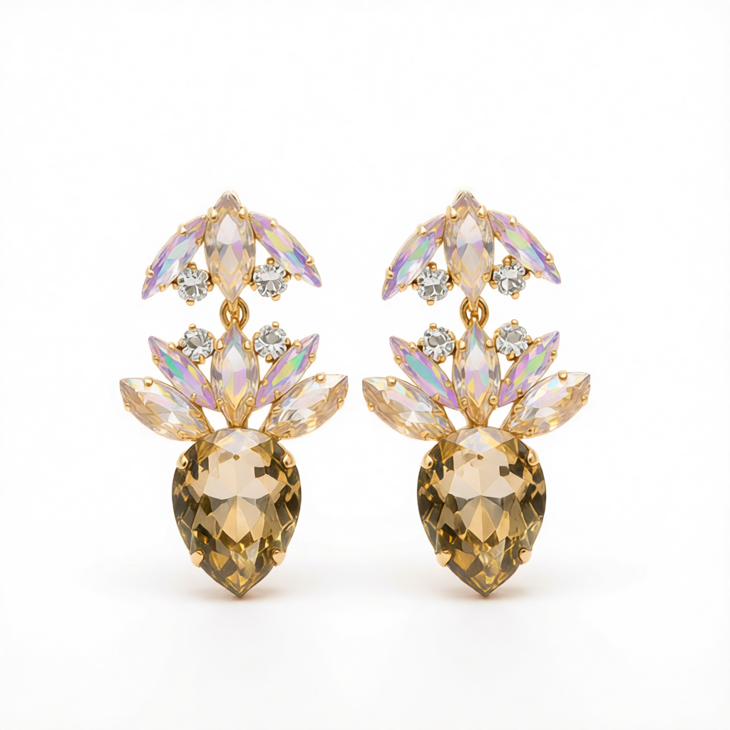 Champagne Crystal & Cubic Zirconia Double Drop Earrings