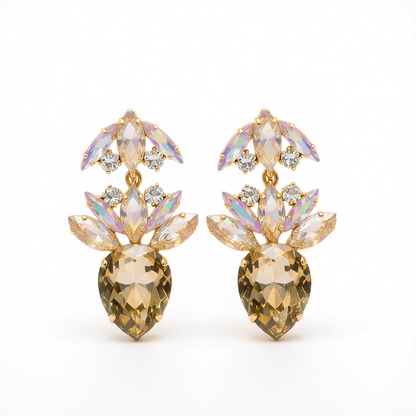 Champagne Crystal & Cubic Zirconia Double Drop Earrings